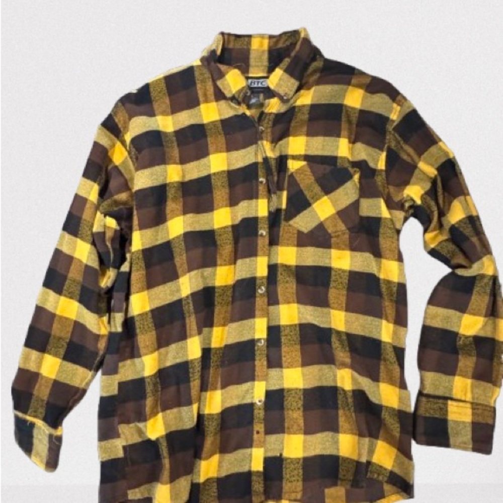 Yellow and Brown and Black Plaid Shirt